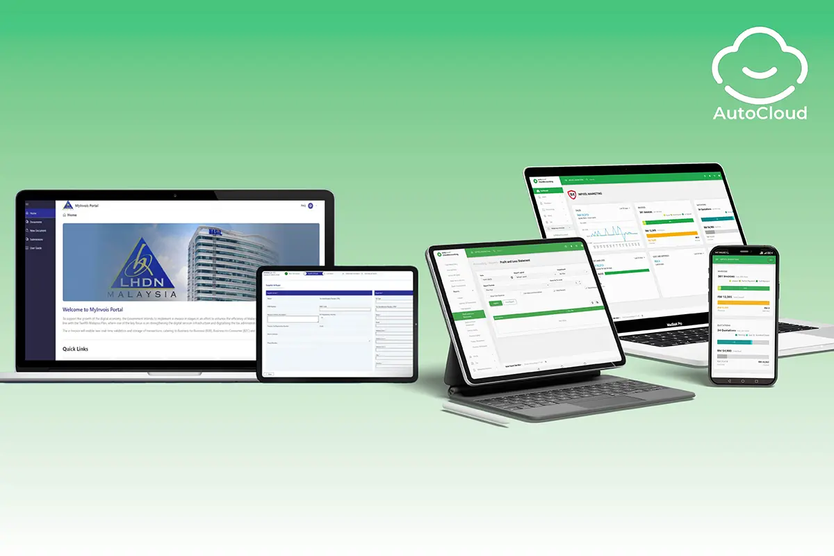 Malaysia MyInvois portal dashboard and approved e-invoice with embedded QR code after validation